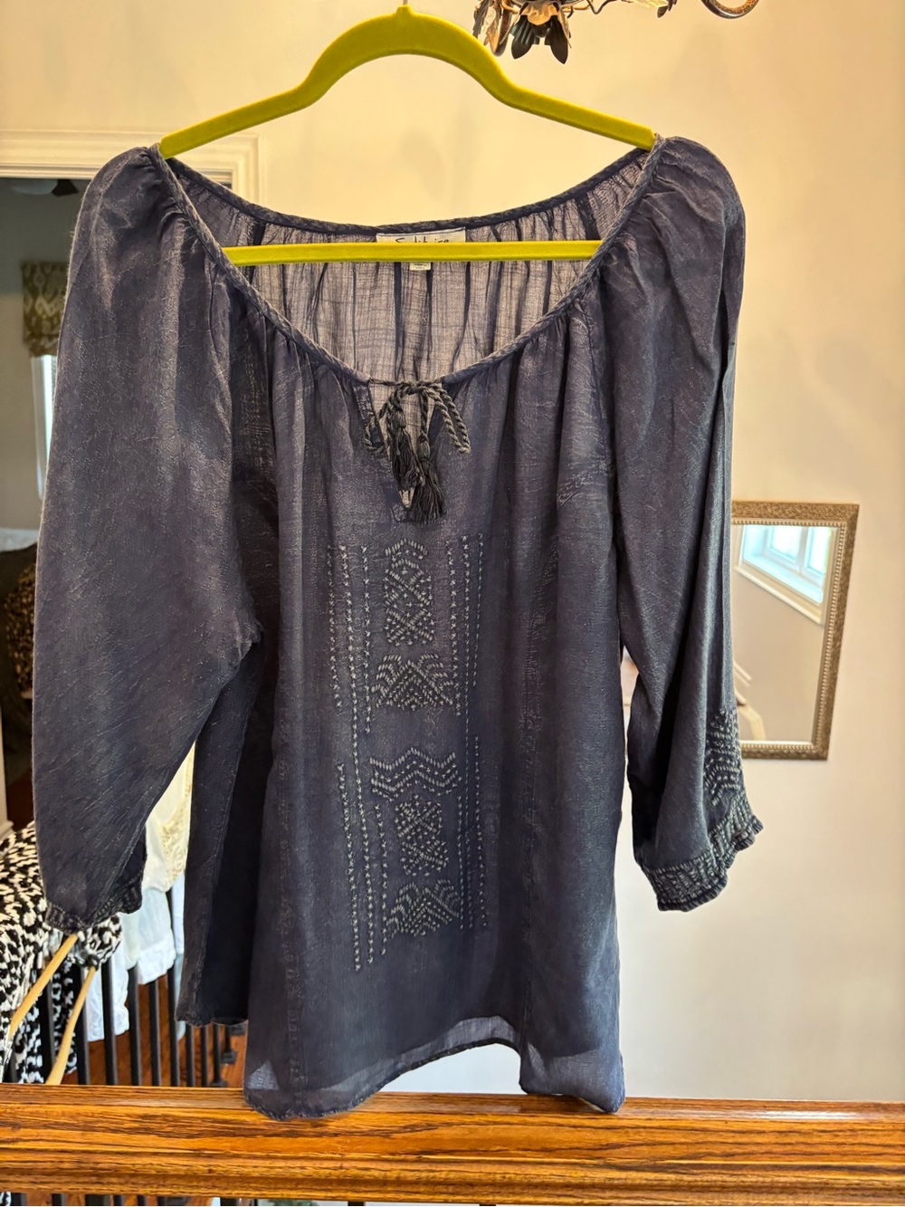 Solitaire Navy Embroidered Peasant Tunic